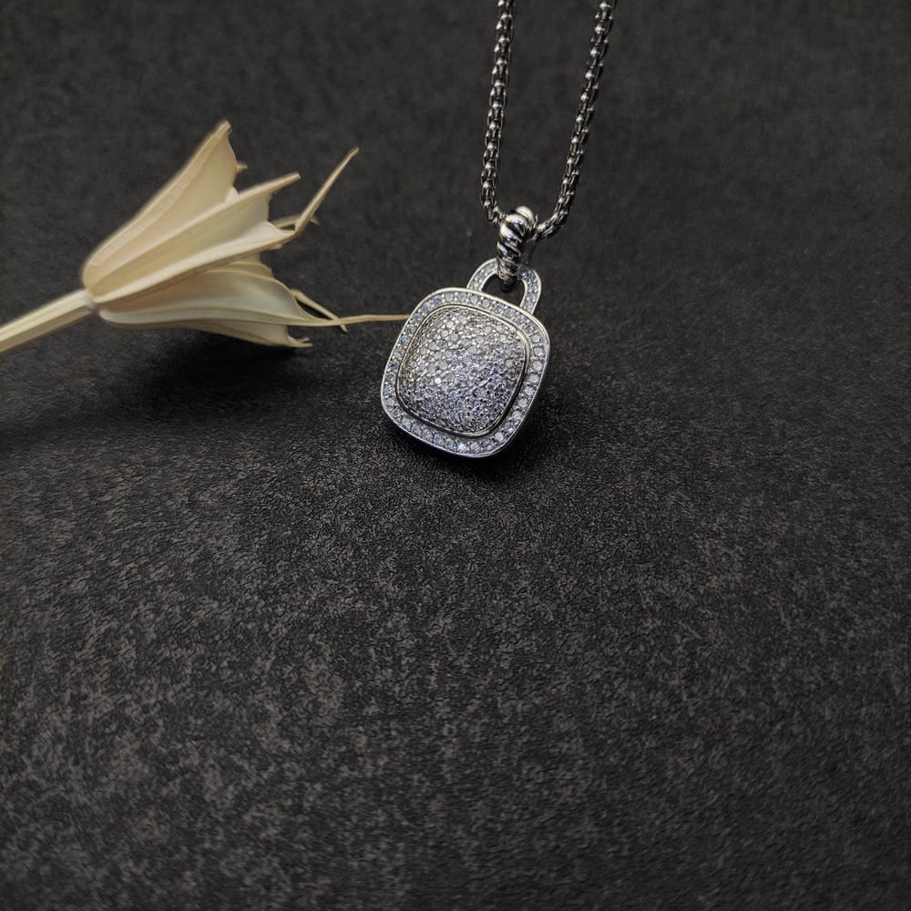 David Yurman Silver Square Diamond Necklace - Picture 6 of 8